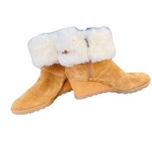 Koolaburra Ugg tan suede wedge ankle boots faux fur womens 9